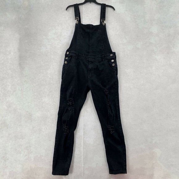 Women's Distressed Skinny Overalls - Picture 1 of 10